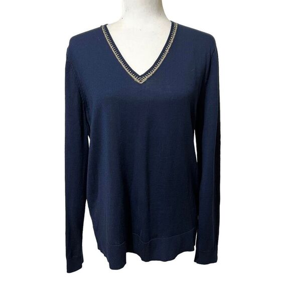 Gerard Darel Merino Wool Light-weight Long-Sleeve XLarge Navy Blue V-Neck Sweate - Picture 1 of 11